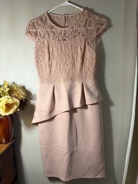 Enfocus Studio Blush Lace Peplum Midi Dress